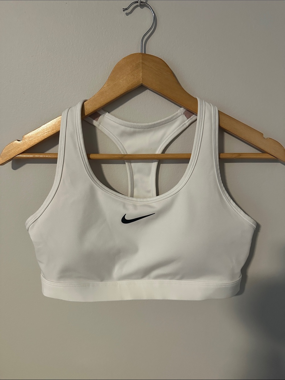 Nike White Racerback Sports Bra with Black Swoosh